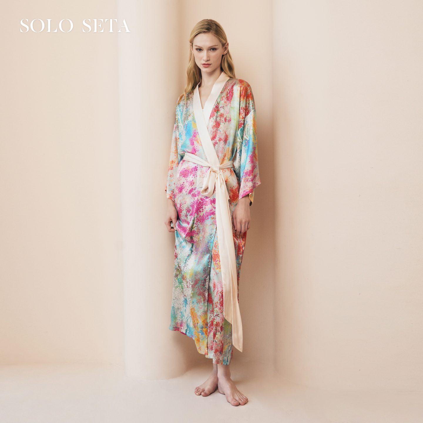 Solo seta22姆米重磅女士真丝印花睡袍桑蚕丝家居服2026春夏浴袍