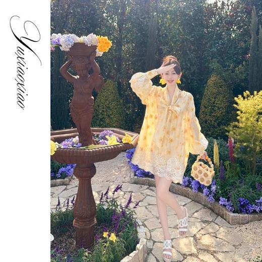 【孤品样衣，不退不换】【雏菊的夏天】轻奢精美绣花印花连衣裙短款夏季&上衣2025 商品图2