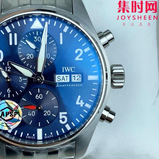 万国APS新款飞行员计时系列 飞行员计时透底 蓝盘钢带 丹东69385一体机 男士腕表 表径41mm 商品图4