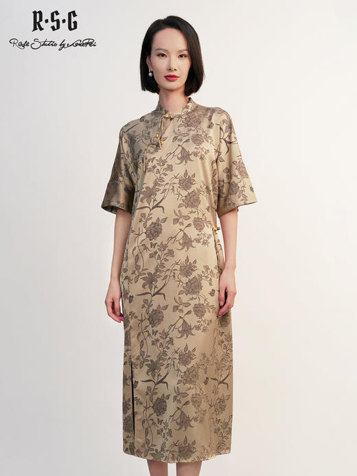 郭培成衣RSG「棕韵花笺」植物印花新中式连衣裙 商品图3