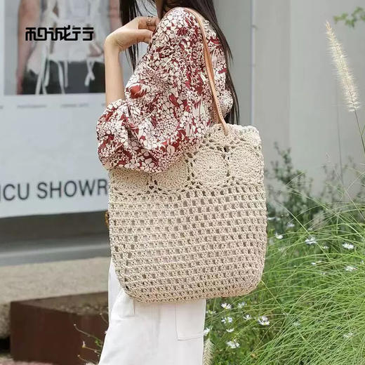 和诚行2026春季新款蜜蜡线拼接牛皮洋气浅色纯色大气单肩包4420195 商品图0