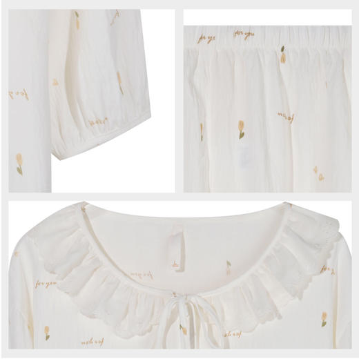 【99元超值新品】【秀黛】女荷叶边杯垫甜美长袖套装显瘦浪漫田园风女士春秋睡衣家居服W1551014T【门店同款】 商品图4