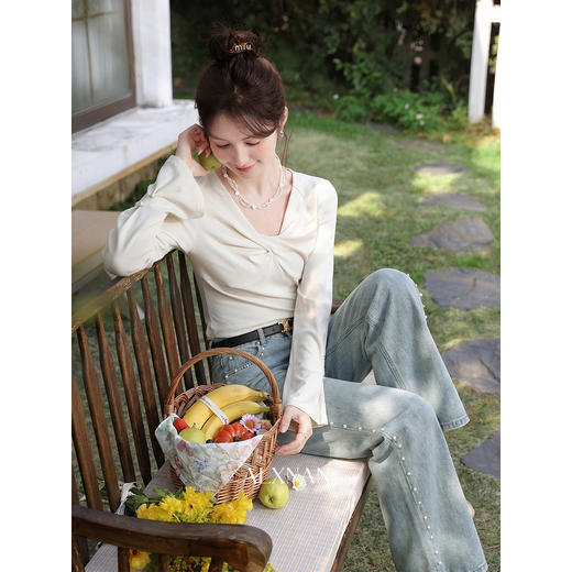 鹿向南「晨露微风」蓝色牛仔裤春季新款时尚百搭设计感宽松长裤女 商品图3