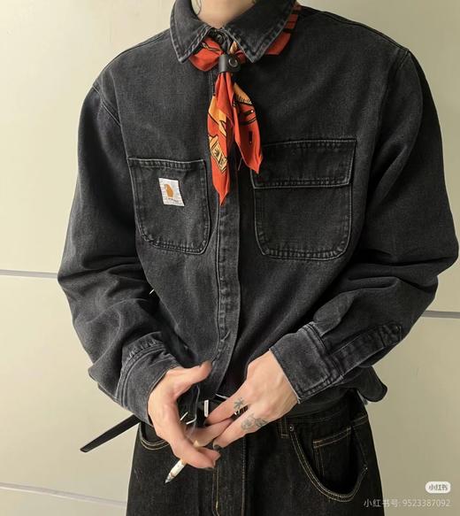 F031248洗水牛仔面料时尚翻领单排扣男女同款牛仔衬衫外套 商品图5