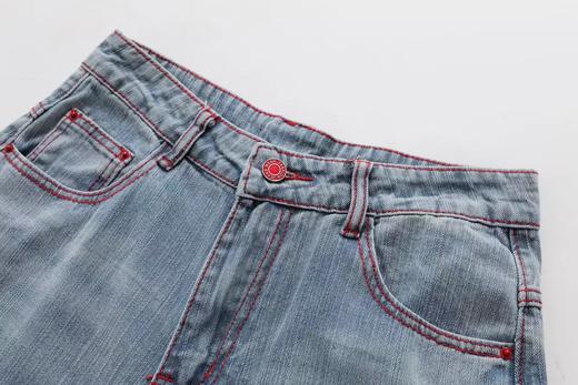 F031219复古水洗浅蓝牛仔裤宽松阔腿百搭休闲长裤 商品图3