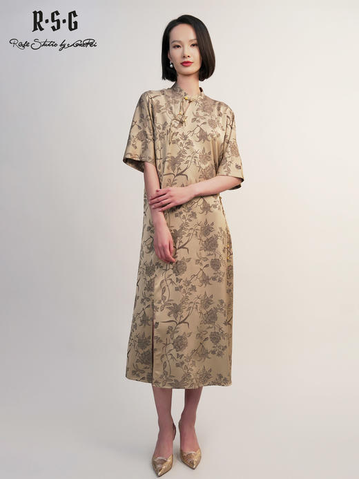郭培成衣RSG「棕韵花笺」植物印花新中式连衣裙 商品图0