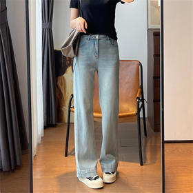 【春日蓝调】有腔调！很显腿长！2026莱赛尔显瘦垂顺超柔直筒拖地裤宽边牛仔阔腿裤女款！