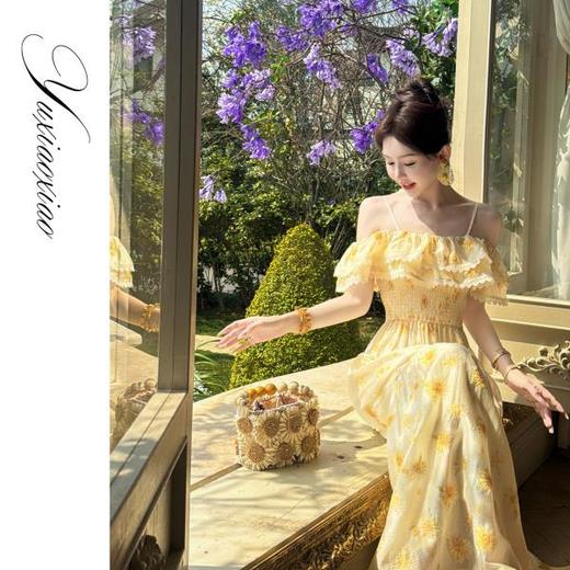 【孤品样衣，不退不换】【雏菊的夏天】轻奢精美绣花印花连衣裙短款夏季&上衣2025 商品图3