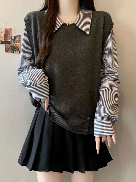 F031222春季新款气质减龄百搭宽松显瘦针织假两件上衣 商品图11