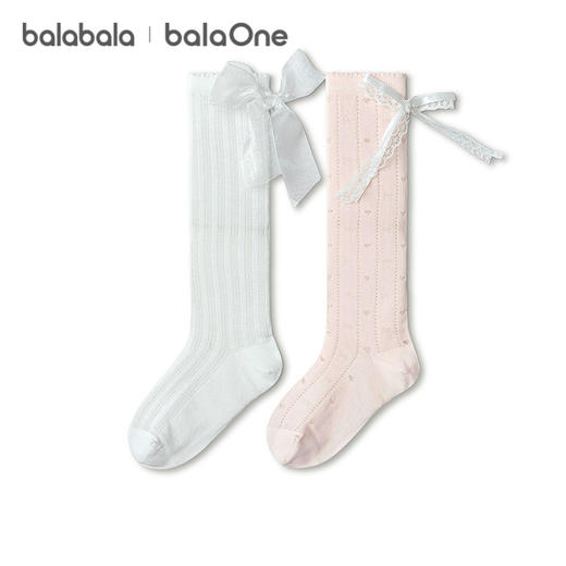 巴拉巴拉女童袜子夏季网眼袜透气薄中筒袜甜美蝴蝶结棉弹两双装 商品图4