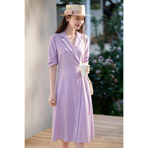 米思阳2026春新款通勤优雅修身连衣裙西装领系带收腰a字裙1018 商品图2