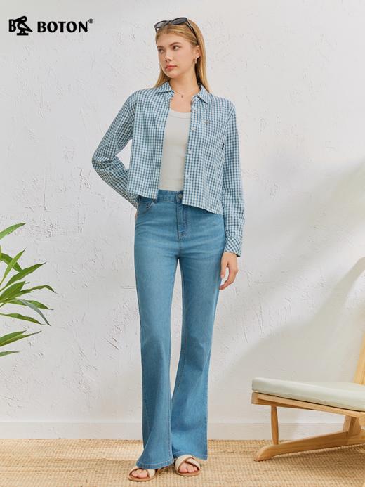 波顿女士春秋季高腰微喇叭牛仔长裤｜合身弹力不紧绷，复古版型穿出好比例LE516126 商品图1