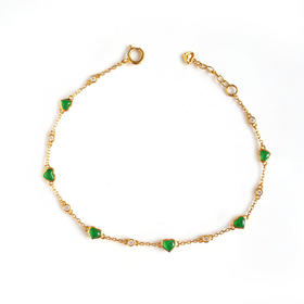 【天然正品】A货翡翠AU750黄金镶钻镶天然细腻满绿冰种心形翡翠手链18CM（皆取最大值）030326NJT15