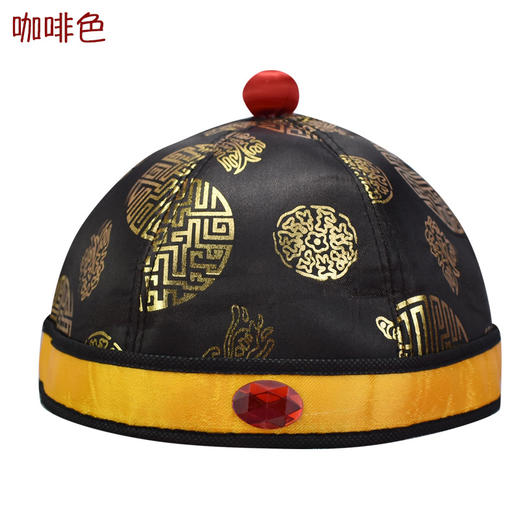 咖啡色 男女地主瓜皮帽子唐装寿帽殡葬用品寿衣全套配件 商品图0