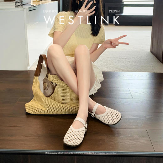【限时秒杀】西遇镂空玛丽珍鞋女2026春夏季新款编织一字带单鞋平底透气半拖鞋V0066322 商品图3
