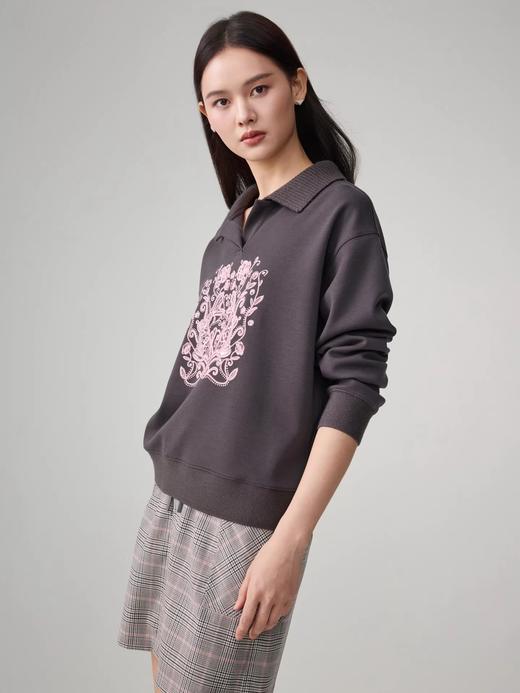 【锦上添花】雅y同款天丝羊毛空气层重工刺绣翻领套头卫衣 商品图2