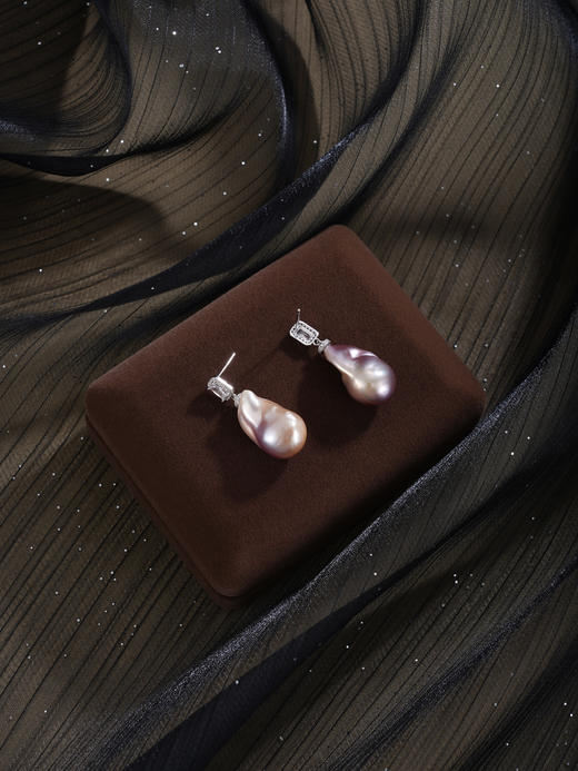 子佩集【潮汐华颂】银S925珍珠惜王妃耳钉【W7483】双色巴洛克方块2602 商品图7