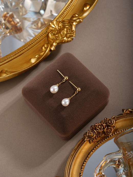 子佩集【静谧摇曳】银S925珍珠惜王妃耳钉【E4287】双色链条吊球2602 商品图4