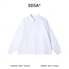 SDSA男装2026新款高贵轻奢韩版简约纯色拼接翻领长袖T恤百搭宽松