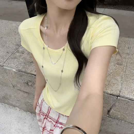 韩国单~简约经典拼接纯色过肩T恤 商品图7