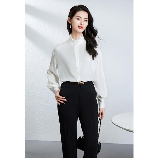 「高货kbnq」全新升级【铂金会员413/天猫559/差价146】(11920)洛诗琳法式木耳边真丝衬衫女2026春季新款通勤真丝上衣 商品图0