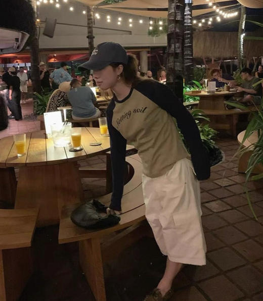 老米优品🎈3-5天！韩代同款！《竹节棉⛵ 航海风字母插肩撞色美式tee》把自由与热爱穿在身上，小宽松版型，舒适自在~ ！T260312A 商品图5