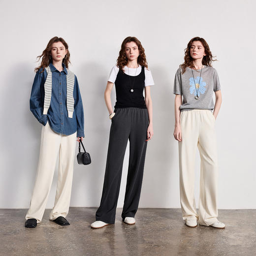 初语莱赛尔竖条休闲裤女2026新款垂感松紧腰窄版阔腿裤卫衣裤 商品图4