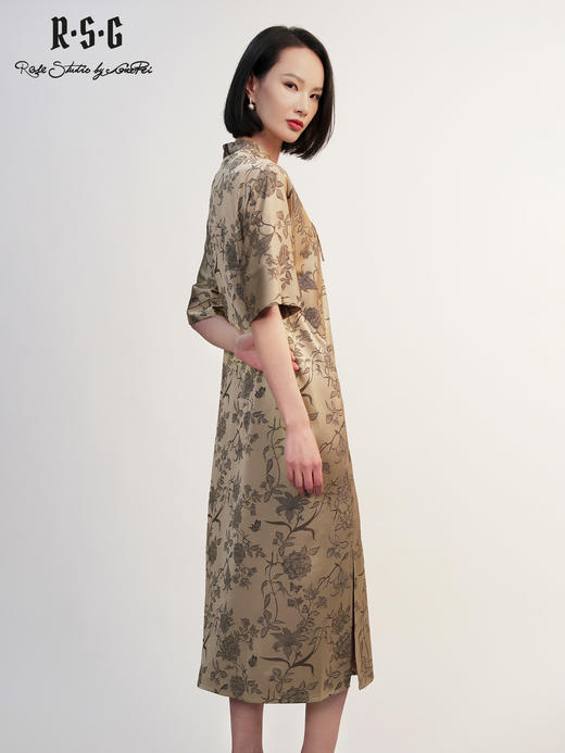 郭培成衣RSG「棕韵花笺」植物印花新中式连衣裙 商品图4