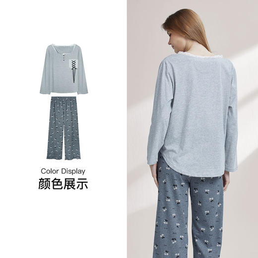 【7.5折限时特惠】【秀黛】女休闲针织长袖套装棉亲肤透气蕾丝花片波点显瘦女士春秋睡衣家居服W1551005T【门店同款】 商品图3