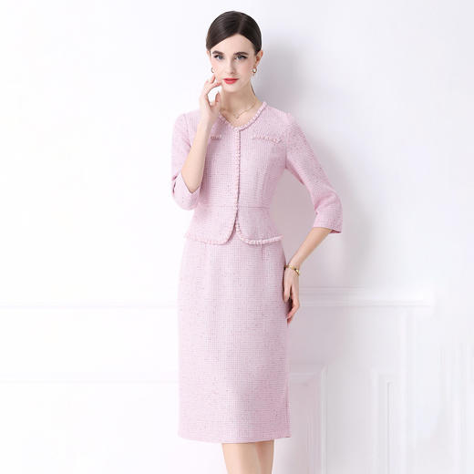 「高货deo」全新升级【铂金会员441/天猫599/差价158】(12155)洛诗琳气质小香风连衣裙2026春季新款重工亮片假两件裙子 商品图0