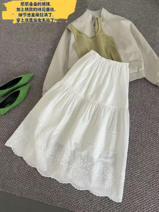 老米优品🎈3-5天！仙女本仙蕾丝小白裙~《法式浪漫纯棉重工蕾丝半身裙》蕾丝绣花，层层叠叠 温柔与浪漫，藏在裙摆里!Q260312A 商品图2