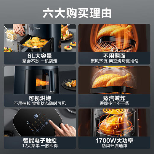 SUPOR/苏泊尔   6L可视蒸汽嫩炸触控智能多功能电炸锅 KD60D830A 商品图1