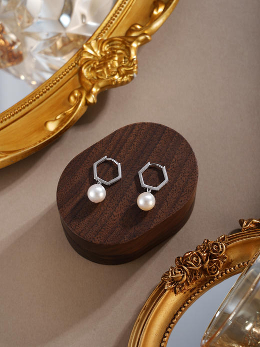 子佩集【絮雪凝华】银S925珍珠惜王妃耳环【E4064】双色六边形2602 商品图4