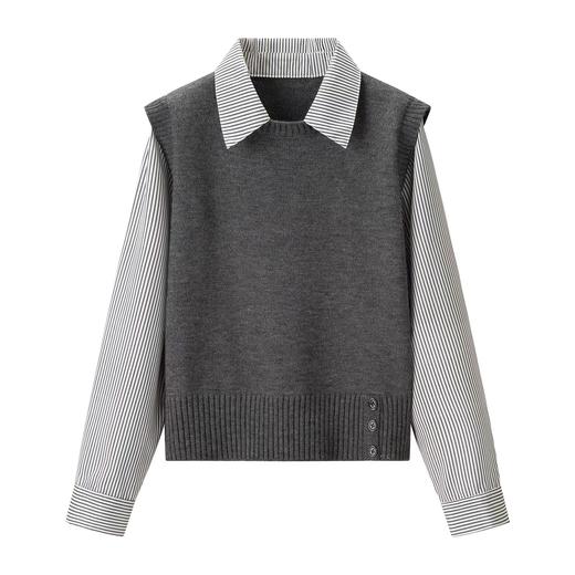 F031222春季新款气质减龄百搭宽松显瘦针织假两件上衣 商品图2