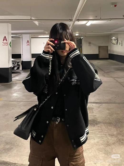 F031247美式街头毛呢刺绣羊毛混纺高街飞行员夹克男女同款棒球服 商品图4