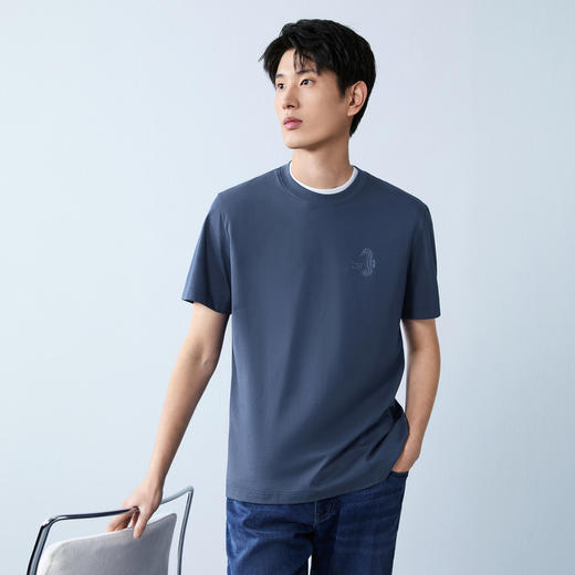 【7A抗菌|瞬间凉感】柒牌圆领短袖T恤男26春夏新款休闲百搭上衣 130T71510 商品图1