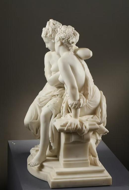 独角鹿西洋古董1860年代法国著名雕塑家Carrier-Belleuse签名创作人物主题大理石群雕作品《秘密》 商品图3