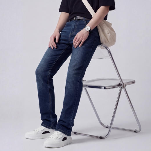 【含棉】圣得西牛仔裤男款2026新款春季通勤百搭休闲直筒水洗裤子 商品图5