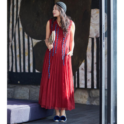 【林栖设计小店】植物染色|手工花边拼桑蚕丝多色2026夏新款纯棉连衣裙1962039 商品图1