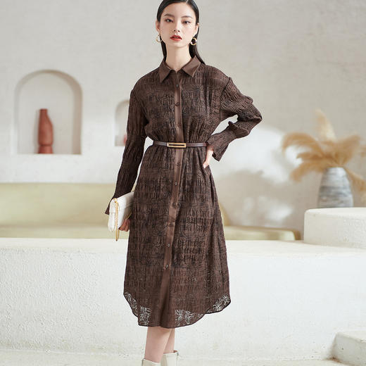 芳外新款气质显瘦翻领连衣裙百搭中长款休闲裙子女8T22AL0338 商品图3