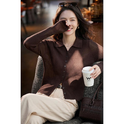 16针精纺羊毛混纺针织衫 米思阳2026春新款减龄显瘦小翻领单排扣弹力针织衫上衣女1151/1110 商品图5