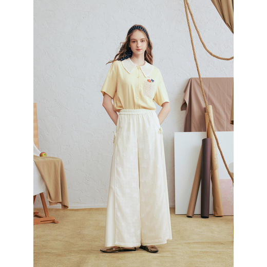 两三事 浮光记年 2026春季新款简约绑带拼布阔腿休闲裤女宽松 商品图3