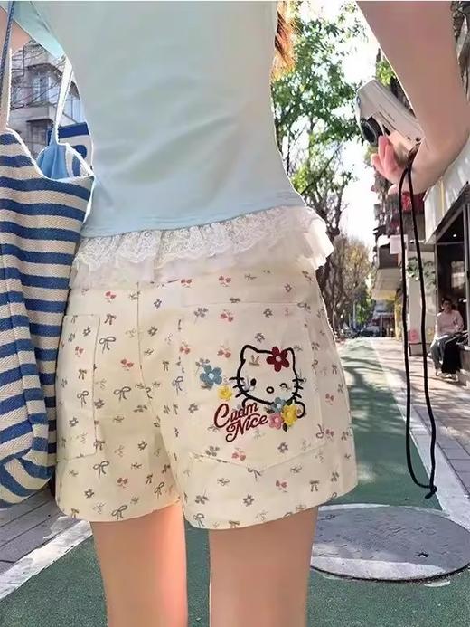 春日限定・奶油碎花蝴蝶结刺绣 Kitty 短裤 商品图4