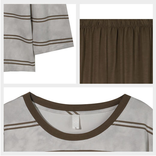 【7.5折限时特惠】【秀黛】男条纹长袖套装棉拉架柔软亲肤吸湿透气双条纹修身版型男士春秋睡衣家居服W1550009T【门店同款】 商品图4