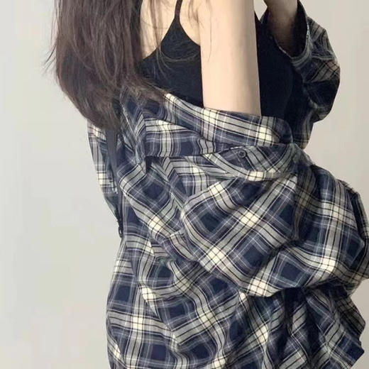 洋气女式格子衬衫外套 春秋季防晒宽松休闲衬衣 长袖上衣宽松型 经典格仔衬衫 商品图3