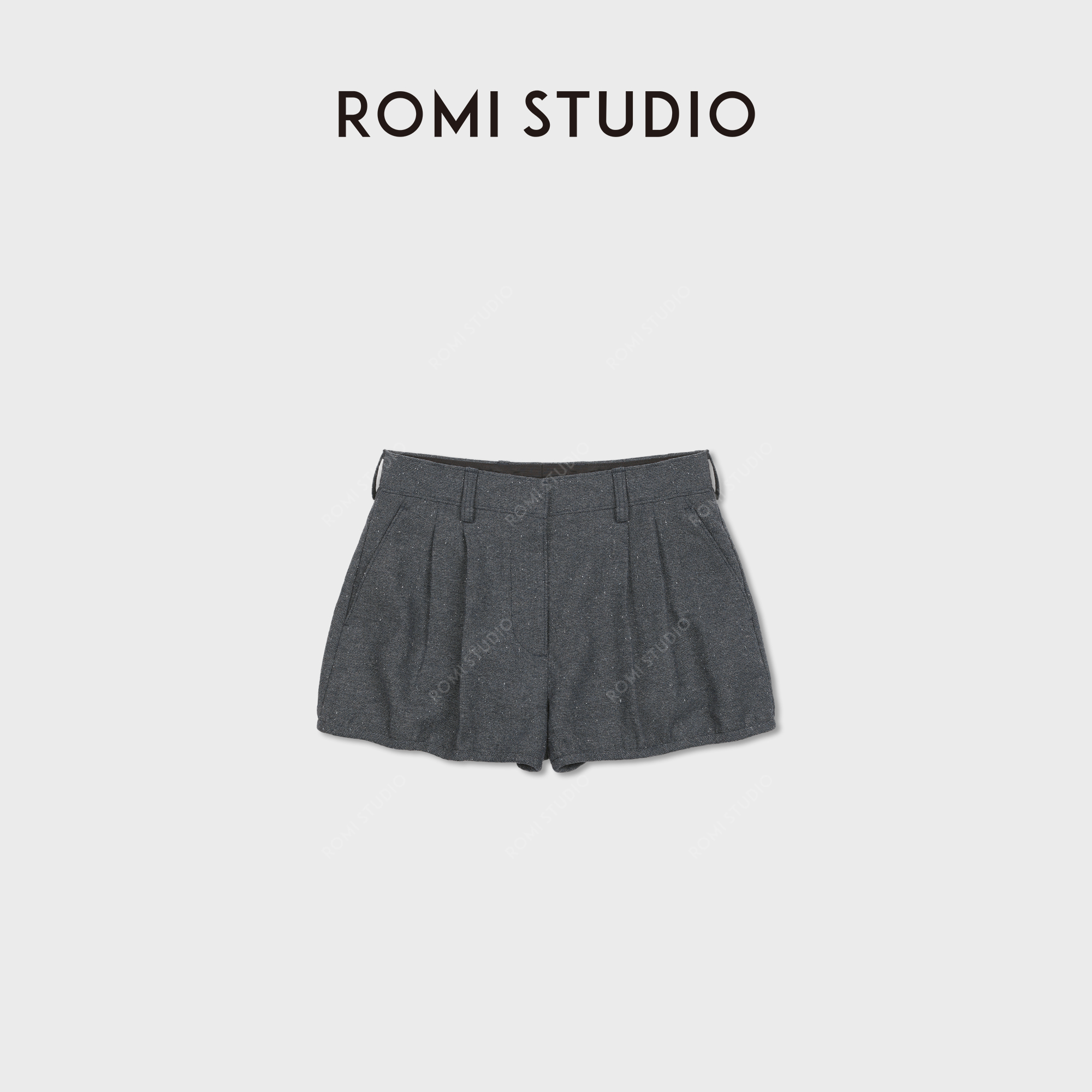 ROMI STUDIO羊毛混纺卷边铝丝造型感低腰花苞三分短裤RWCSXG7366