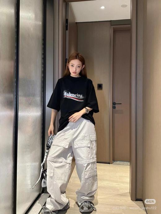 F031242新款模糊喷洒可乐印花休闲圆领宽松男女同款短袖T恤 商品图9