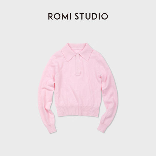 ROMI STUDIO100%澳洲羊毛高弹polo领半开扣粉色毛衫/POLO领上衣RWDSST2831 商品图4
