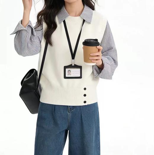 F031222春季新款气质减龄百搭宽松显瘦针织假两件上衣 商品图6