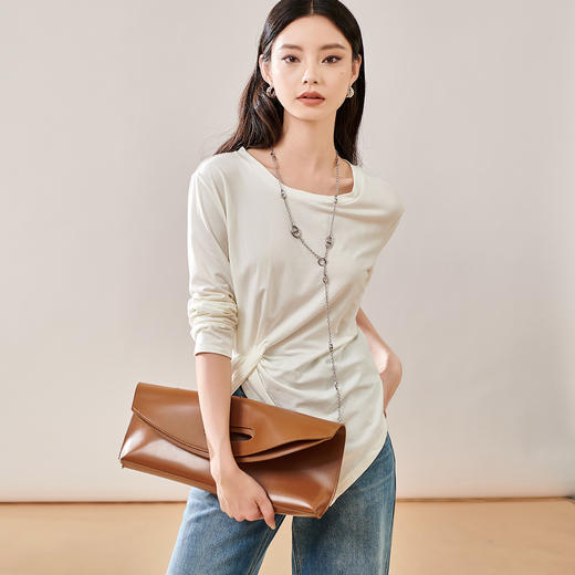 剩S 芳外新款不规则设计感打底衫长袖简约休闲上衣8T23CT1034 商品图2